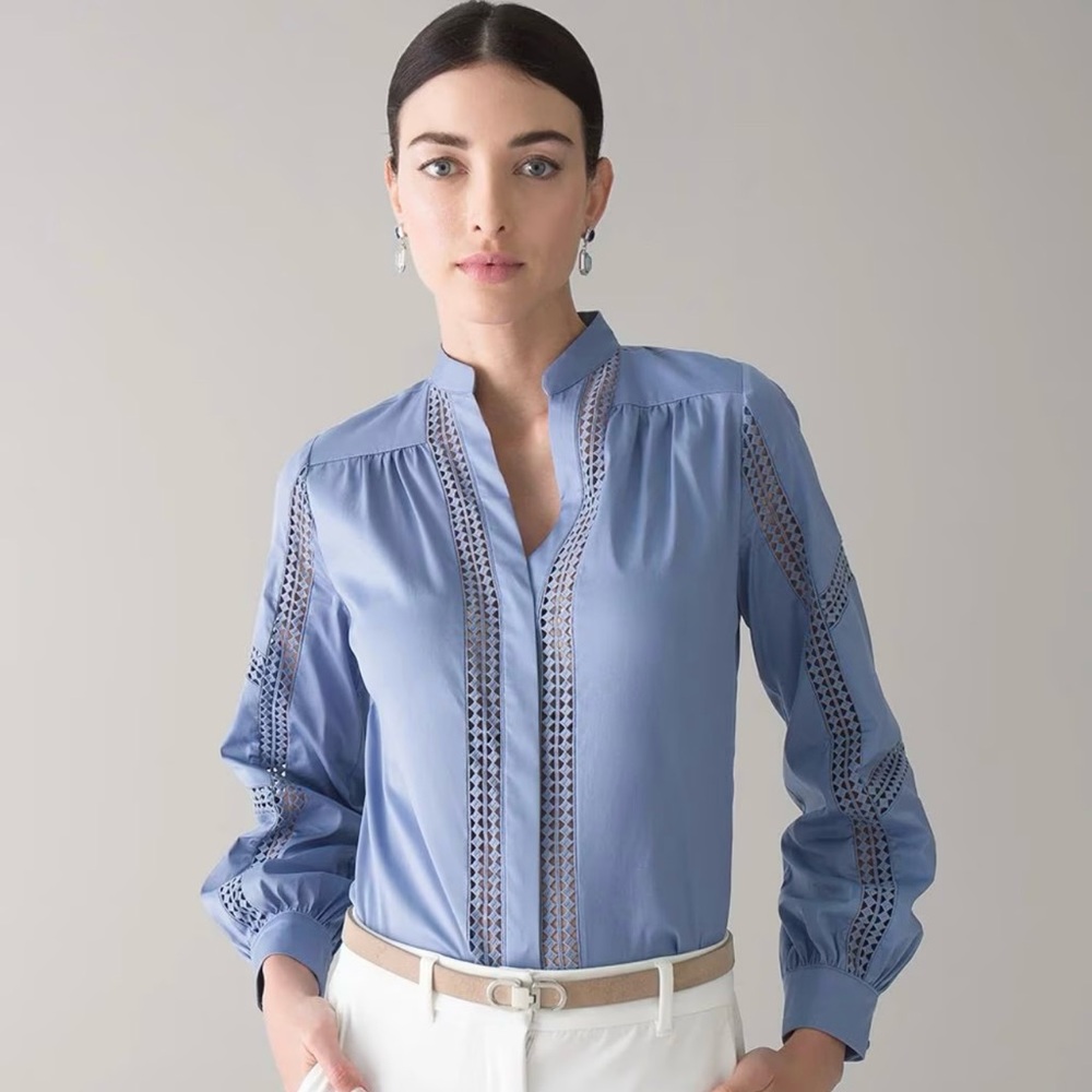 NWOT WHBM long sleeve embroidered poplin shirt. Size XS